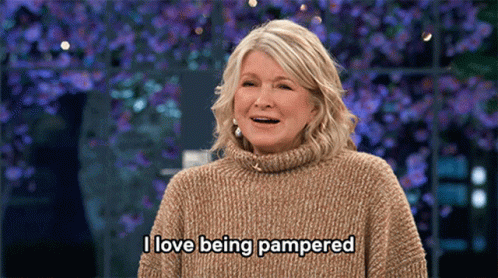 Woman in Tan Sweater Saying I Love Being Pampered
