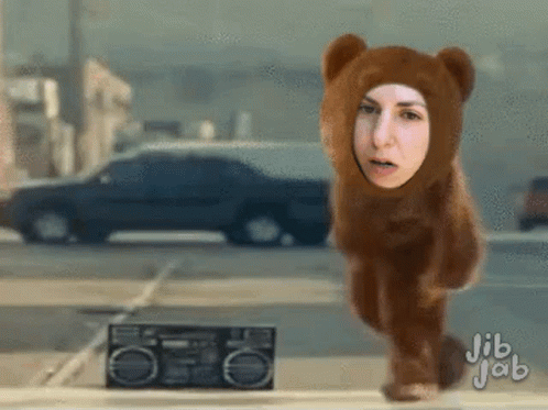 Woman in Teddy Bear Costume Walking
