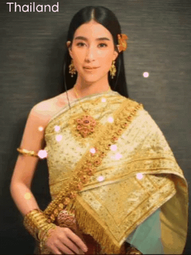 Woman In Thai Traditional Costume Standing GIF