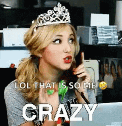 Woman in Tiara Talking on Phone Saying Lol That Is So Me Crazy