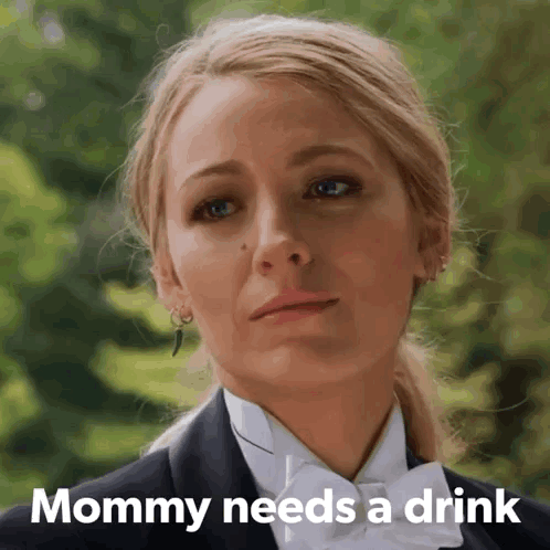 Woman in Tuxedo Mommy Needs a Drink