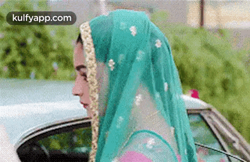 Woman in Veil Standing Next to Car