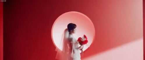 Woman In Wedding Dress Holding Bouquet GIF