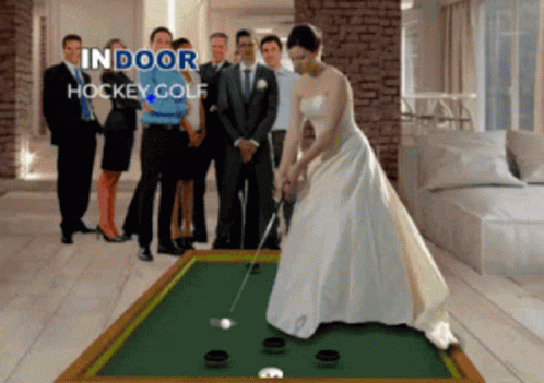 Woman In Wedding Dress Playing Hockey Golf GIF