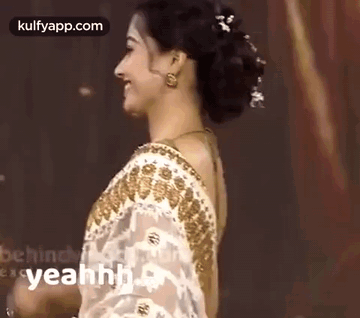 Woman In White And Gold Saree Smiling GIF