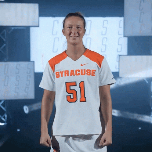 Woman in White and Orange Syracuse Jersey