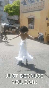 Woman in White Arms Outstretched Just Because You Can