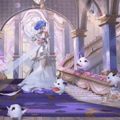 Woman In White Down Stairs With White Animals