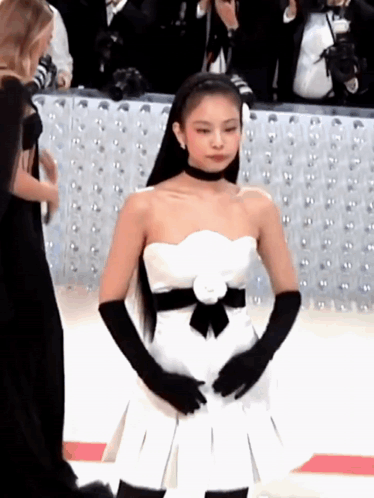 Woman in White Dress and Black Gloves