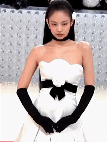 Woman in White Dress and Black Gloves
