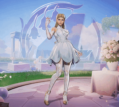 Woman in White Dress and Purple Circle