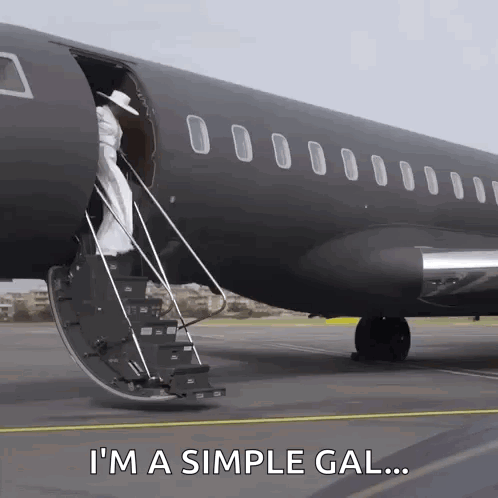 Woman in White Dress Climbing Airplane Stairs