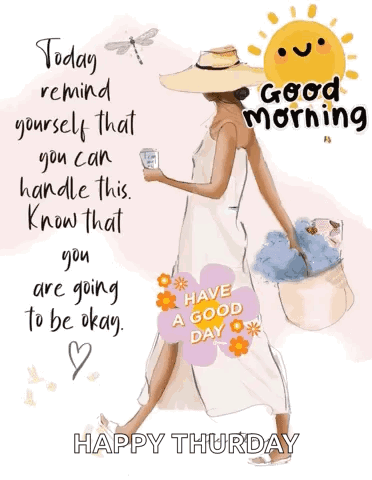 Woman In White Dress Holding Coffee And Flowers GIF