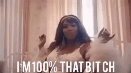 Woman in White Dress Saying I'm 100% That Bitch