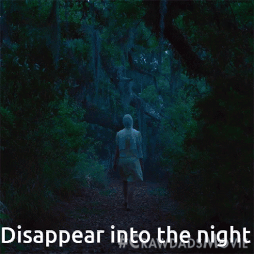 Woman in White Dress Walks Dark Forest Disappear Into the Night