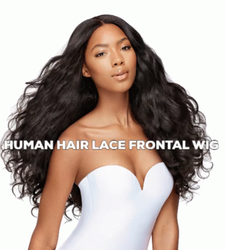 Woman In White Dress With Human Hair Lace Frontal Wig GIF