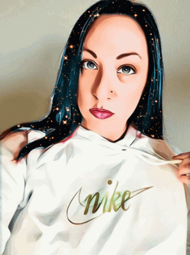 Woman In White Nike Sweatshirt With Gold Writing GIF