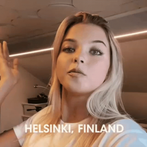 Woman In White Shirt Saying Helsinki Finland GIF