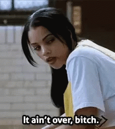 Woman In White Shirt Saying It Ain't Over Bitch GIF