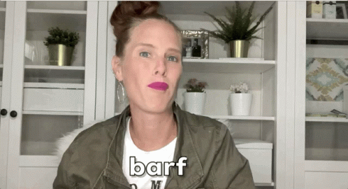 Woman in White T-Shirt Saying Barf