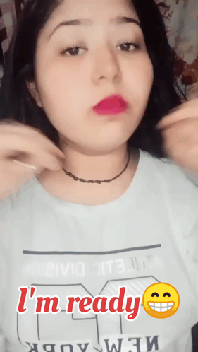 Woman In White T-Shirt Saying I'm Ready GIF