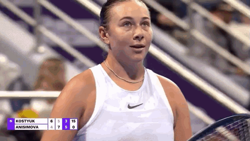 Woman In White Tank Top Holding Tennis Racquet GIF