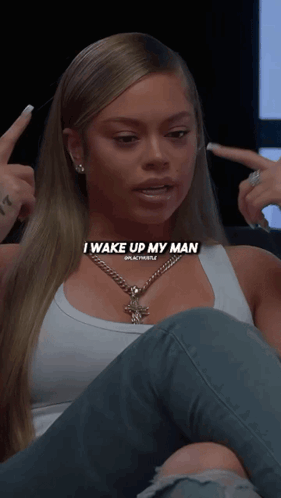 Woman In White Tank Top Says Wake Up My Man GIF