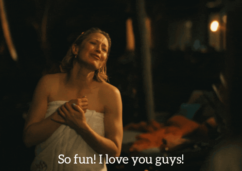Woman in White Towel Says So Fun I Love You