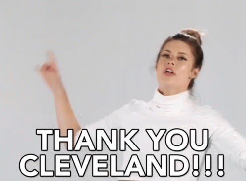 Woman in White Turtleneck Saying Thank You Cleveland