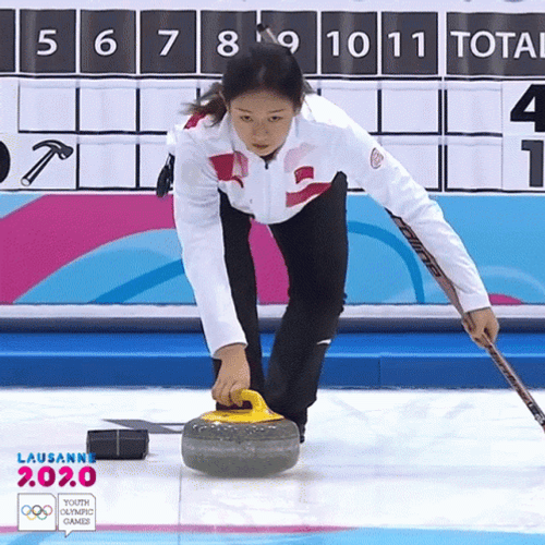 Woman In White Uniform Curling Slide GIF