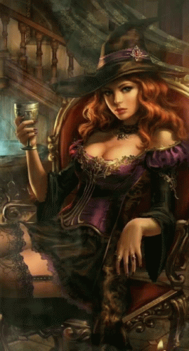 Woman In Witch Hat Holding Goblet GIF