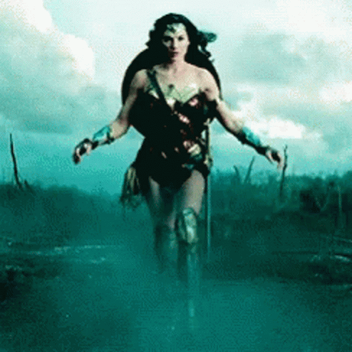 Woman in Wonder Woman Costume Walking in Fog