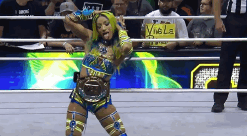 Woman in Wrestling Ring Holding Viva La Diva Sign