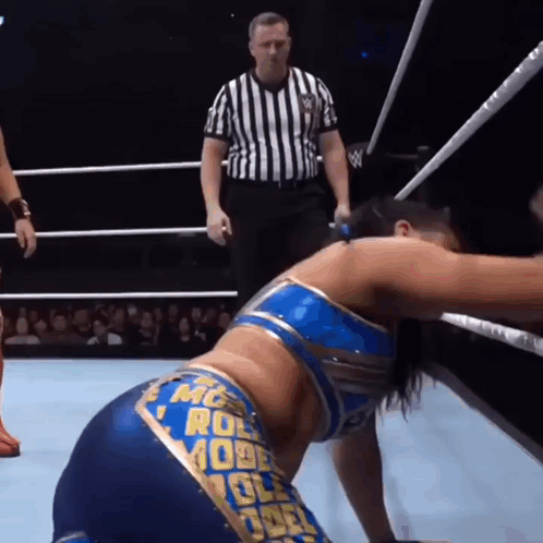 Woman in Wrestling Ring With Referee