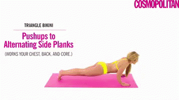 Woman in Yellow Bikini Push-ups and Side Planks