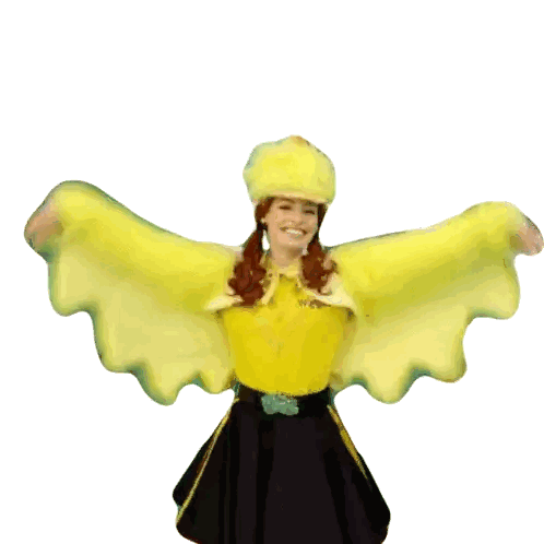 Woman in Yellow Costume with Wings and Hat