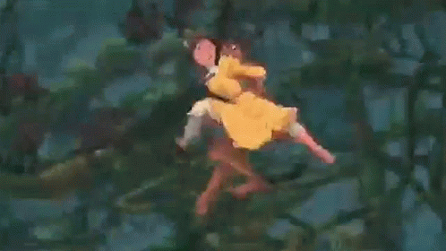 Woman in Yellow Dress Lifted by Gorilla