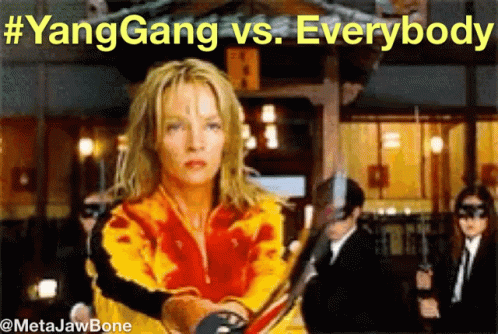 Woman in Yellow Jacket Holding Sword #YangGang vs Everybody