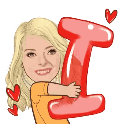 Woman in Yellow Shirt Hugging Red Letter I