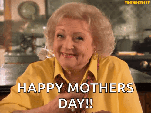 Woman In Yellow Shirt Says Happy Mother's Day GIF