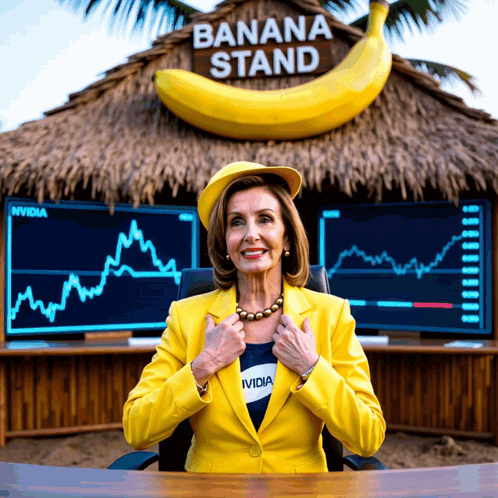 Woman in Yellow Suit at Banana Stand
