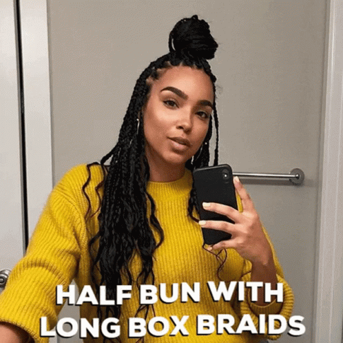 Woman In Yellow Sweater Taking Selfie In Mirror GIF