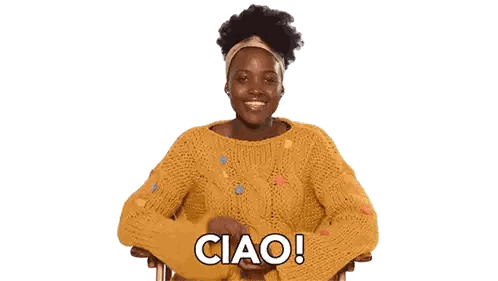 Woman in Yellow Sweater Waving Ciao