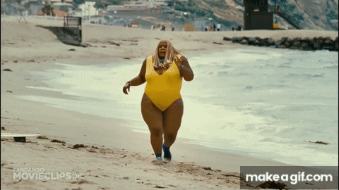 Woman In Yellow Swimsuit Running On Beach GIF