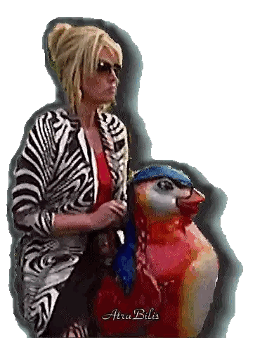 Woman in Zebra Print Jacket Sitting on Bird Statue