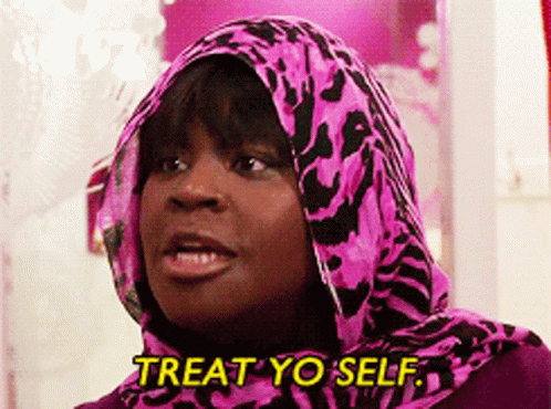 Woman In Zebra Scarf Says Treat Yo Self GIF