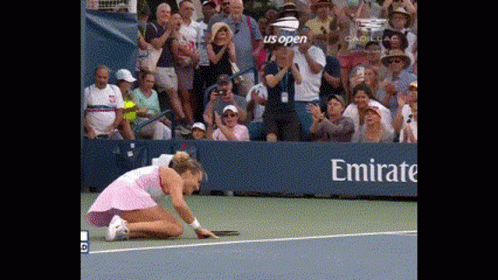 Woman Kneeling On Tennis Court GIF
