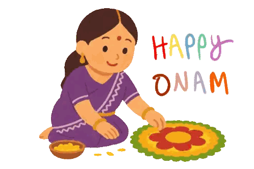 Woman Kneeling With Happy Onam