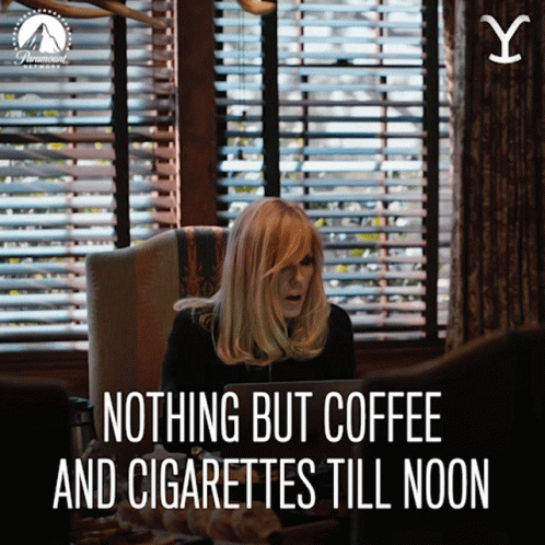 Woman Laptop Nothing But Coffee Cigarettes Till Noon