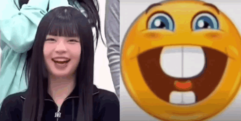Woman Laughing Next to Cartoon Smiley Face With Big Mouth
